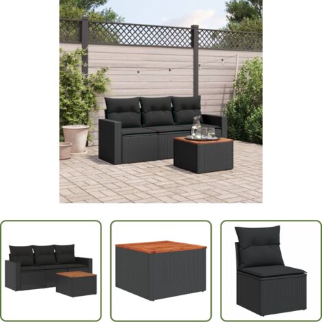 Sedute da esterno -  Set Divani da Giardino 4 pz con Cuscini Nero in Polyrattan