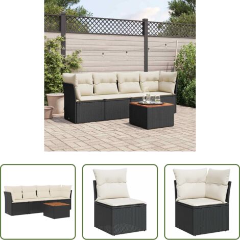 Sedute da esterno -  Set Divani da Giardino 5 pz con Cuscini in Polyrattan Nero