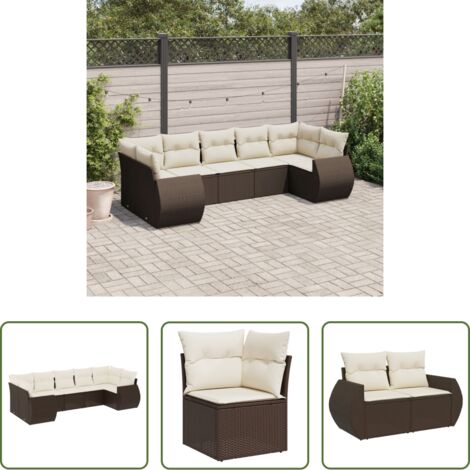 Sedute da esterno -  Set Divani da Giardino 7 pz con Cuscini Marrone in Polyrattan