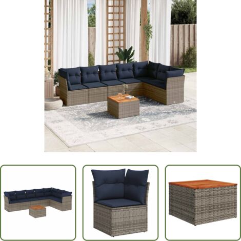 Sedute da esterno -  Set Divani da Giardino 8 pz con Cuscini Grigio in Polyrattan