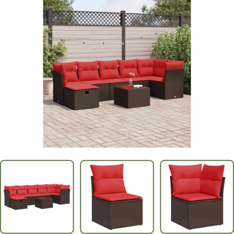 Sedute da esterno -  Set Divani da Giardino 8 pz con Cuscini Marrone in Polyrattan