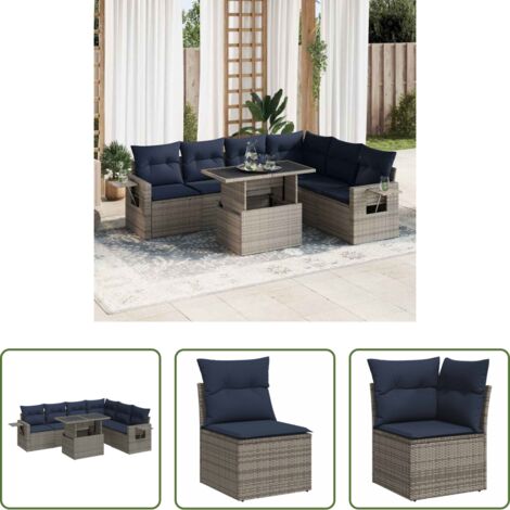 Sedute da esterno -  Set Divani da Giardino con Cuscini 7pz Grigio Polyrattan