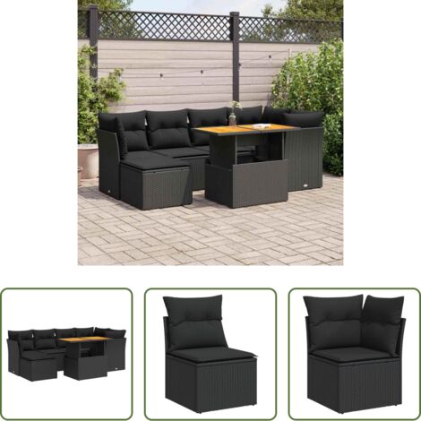 Sedute da esterno -  Set Divani da Giardino con Cuscini 7pz Nero Polyrattan