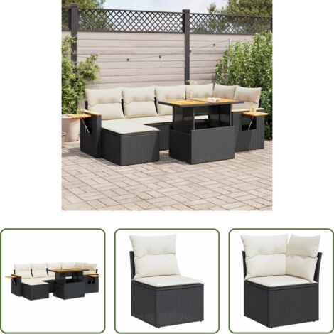 Sedute da esterno -  Set Divani da Giardino con Cuscini 7pz Nero Polyrattan Acacia