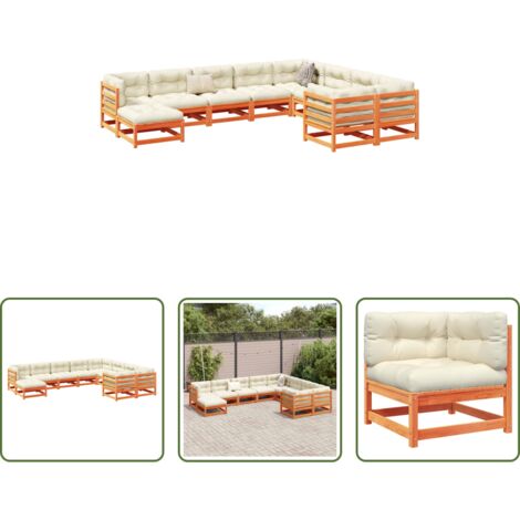 Sedute da esterno -  Set Divani Giardino 10pz con Cuscini Marrone Cera Massello Pino