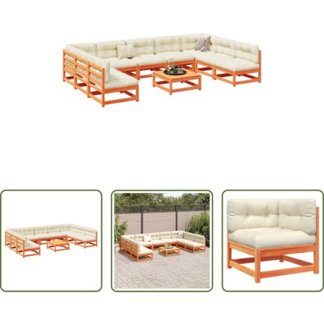 Sedute da esterno -  Set Divani Giardino 10pz con Cuscini Marrone Cera Massello Pino