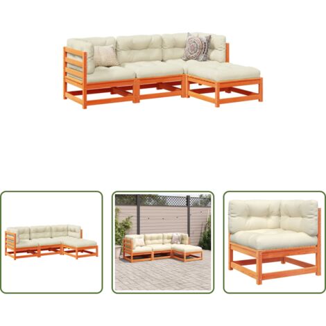 Sedute da esterno -  Set Divani Giardino 4pz con Cuscini Marrone Cera Massello Pino