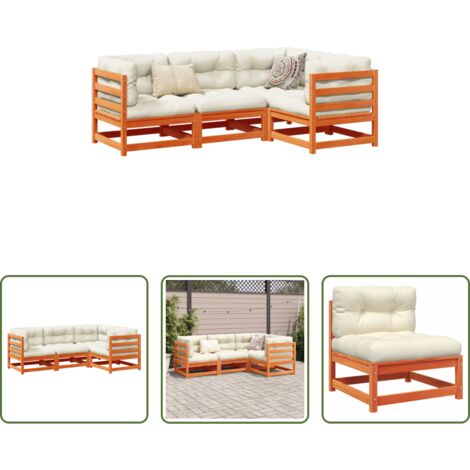 Sedute da esterno -  Set Divani Giardino 4pz con Cuscini Marrone Cera Massello Pino