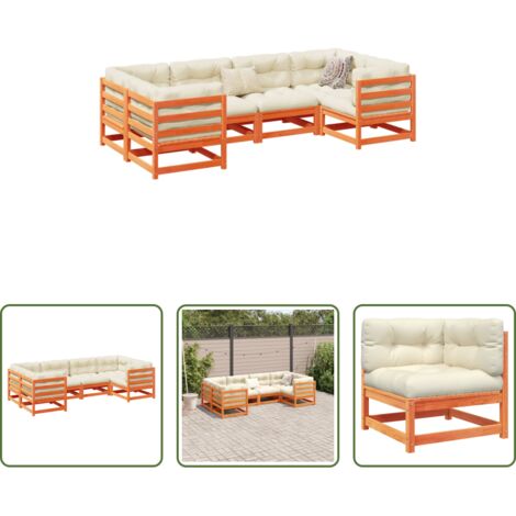 Sedute da esterno -  Set Divani Giardino 6pz con Cuscini Marrone Cera Massello Pino