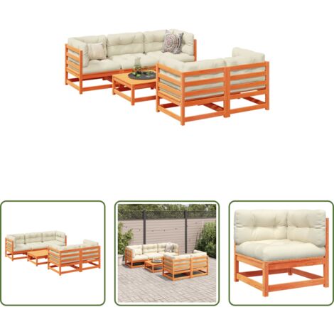 Sedute da esterno -  Set Divani Giardino 6pz con Cuscini Marrone Cera Massello Pino