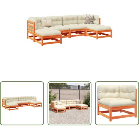 Sedute da esterno -  Set Divani Giardino 6pz con Cuscini Marrone Cera Massello Pino