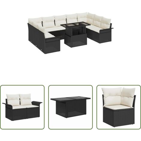 Sedute da esterno -  Set Divano da Giardino 10 pcs Nero Rattan in Polipropilene