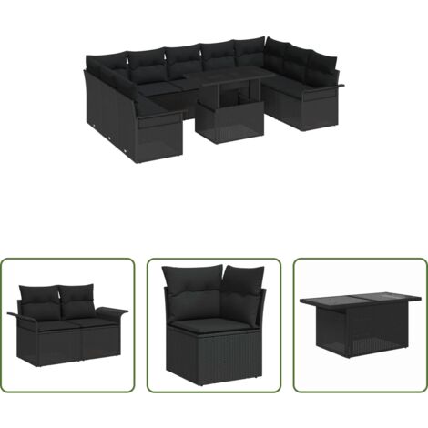 Sedute da esterno -  Set Divano da Giardino 10 pcs Nero Rattan in Polipropilene