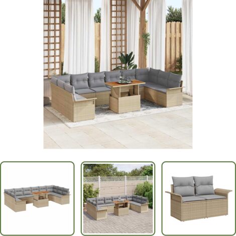 Sedute da esterno -  Set Divano da Giardino 11 pcs Beige Poly Rattan