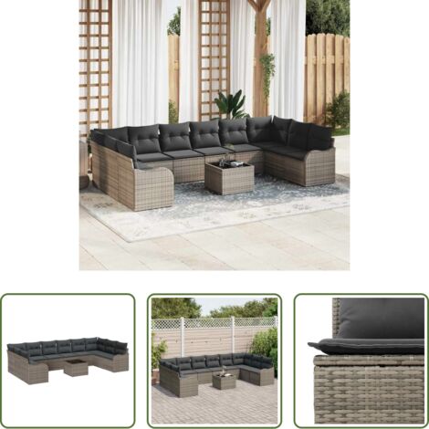 Sedute da esterno -  Set Divano da Giardino 11 pcs Grigio polyrattan