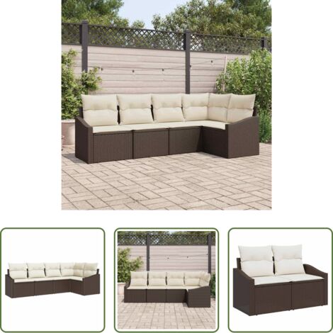 Sedute da esterno -  Set Divano da Giardino 5 pcs Marrone e bianco polyrattan