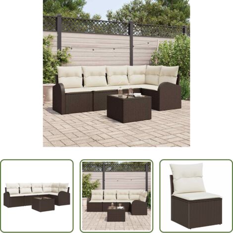 Sedute da esterno -  Set Divano da Giardino 6 pcs Marrone e bianco polyrattan