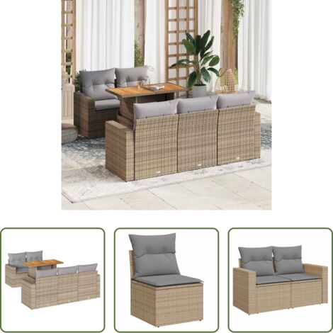 Sedute da esterno -  Set Divano da Giardino 6 pz con Cuscini Beige in Polyrattan