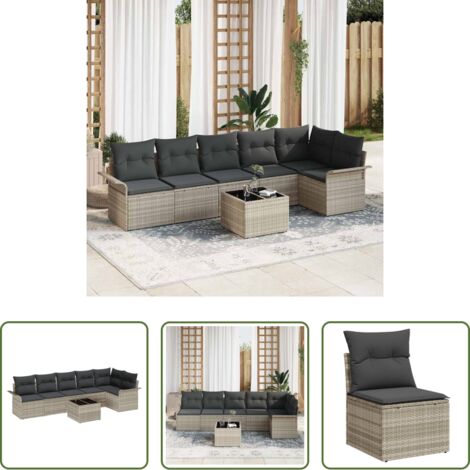 Sedute da esterno -  Set Divano da Giardino 7 pcs Grigio chiaro Poly Rattan