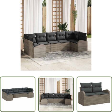 Sedute da esterno -  Set Divano da Giardino 7 pcs Grigio Rattan in Polipropilene
