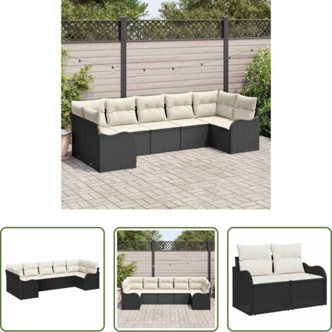 Sedute da esterno -  Set Divano da Giardino 7 pcs Nero e bianco Poly Rattan