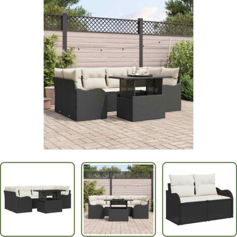 Sedute da esterno -  Set Divano da Giardino 7 pcs Nero Rattan in Polipropilene