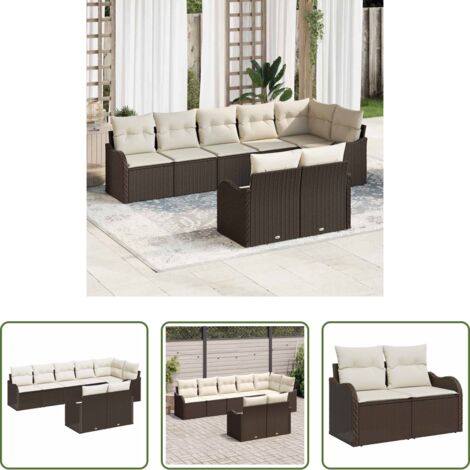 Sedute da esterno -  Set Divano da Giardino 8 pcs Marrone e bianco Poly Rattan