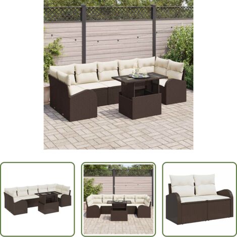 Sedute da esterno -  Set Divano da Giardino 8 pcs Marrone Rattan in Polipropilene