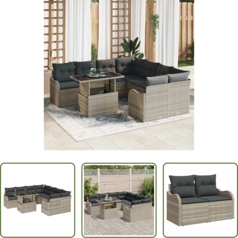 Sedute da esterno -  Set Divano da Giardino 9 pcs Grigio chiaro Poly Rattan