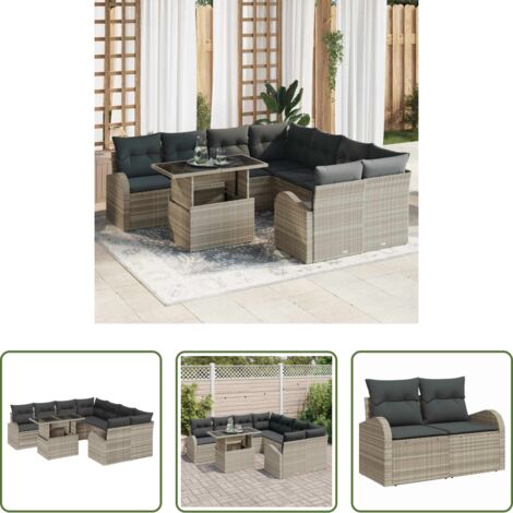 Sedute da esterno -  Set Divano da Giardino 9 pcs Grigio chiaro polyrattan