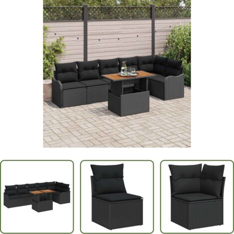 Sedute da esterno -  Set Divano da Giardino con archiviazione 7 pcs Nero Poly Rattan