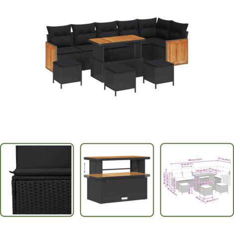 Sedute da esterno -  Set Divano da Giardino con cuscino 10 pcs Nero