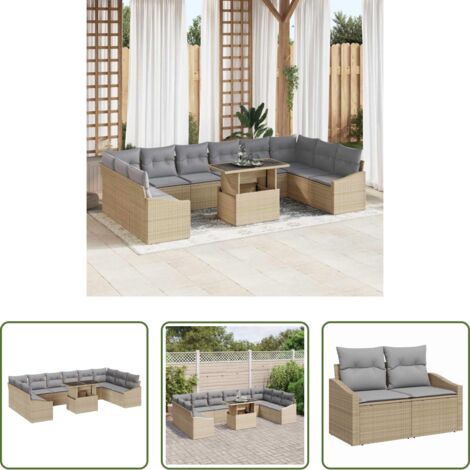 Sedute da esterno -  Set Divano da Giardino con cuscino 11 pcs Beige e Grigio Chiaro