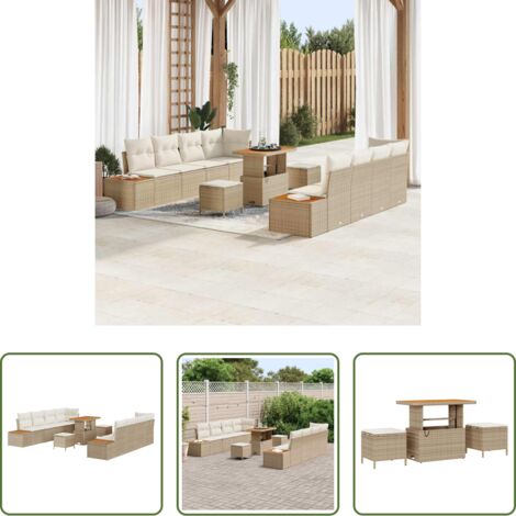 Sedute da esterno -  Set Divano da Giardino con cuscino 11 pcs Beige Poly Rattan
