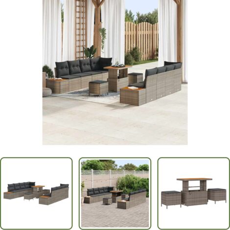 Sedute da esterno -  Set Divano da Giardino con cuscino 11 pcs Grigio Poly Rattan
