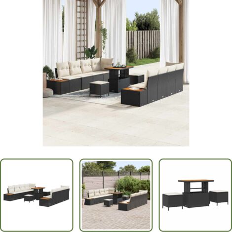 Sedute da esterno -  Set Divano da Giardino con cuscino 11 pcs Nero Poly Rattan