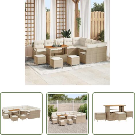 Sedute da esterno -  Set Divano da Giardino con cuscino 13 pcs Beige e Crema
