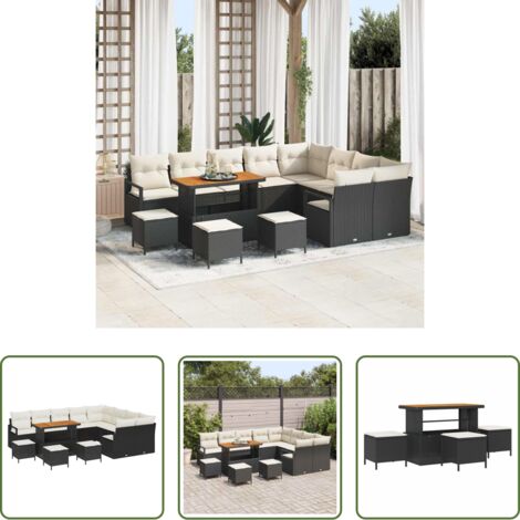 Sedute da esterno -  Set Divano da Giardino con cuscino 13 pcs Nero e Crema