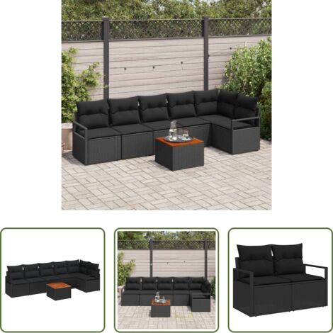 Sedute da esterno -  Set Divano da Giardino con cuscino 7 pcs Nero polyrattan