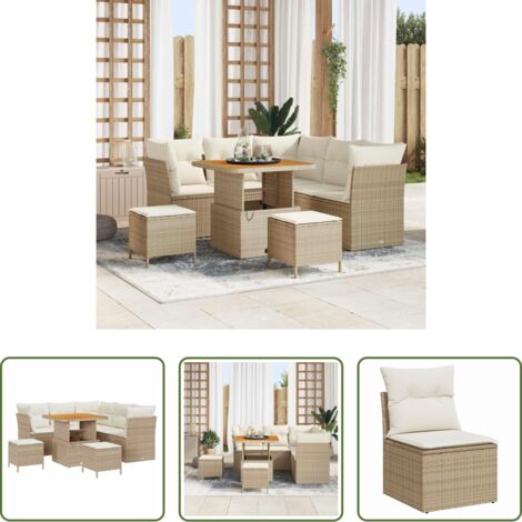 Sedute da esterno -  Set Divano da Giardino con cuscino 8 pcs beige e panna