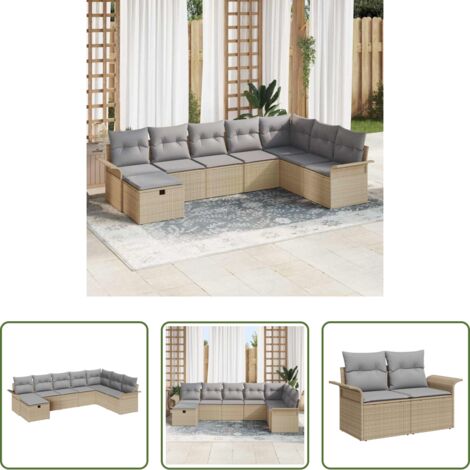 Sedute da esterno -  Set Divano da Giardino con cuscino 8 pcs Beige Poly Rattan