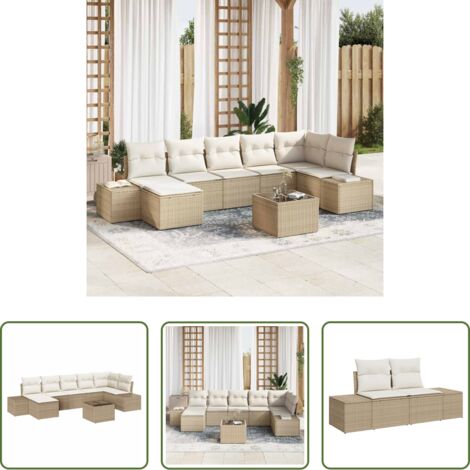 Sedute da esterno -  Set Divano da Giardino con cuscino 8 pcs Beige polyrattan