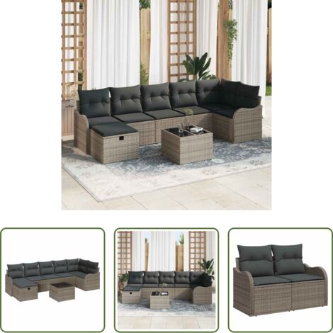 Sedute da esterno -  Set Divano da Giardino con cuscino 8 pcs Grigio Poly Rattan