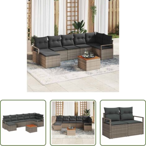 Sedute da esterno -  Set Divano da Giardino con cuscino 8 pcs Grigio polyrattan