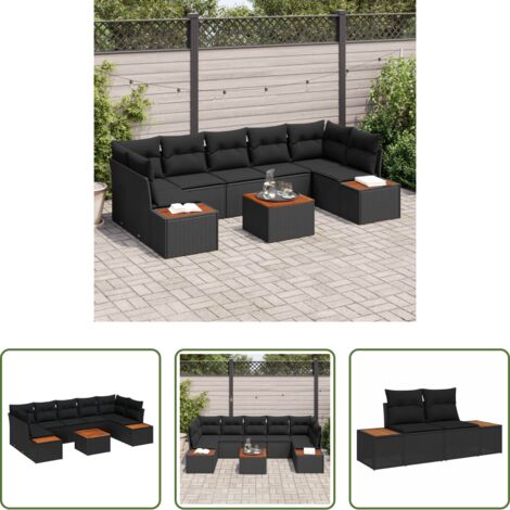 Sedute da esterno -  Set Divano da Giardino con cuscino 8 pcs Nero Poly Rattan