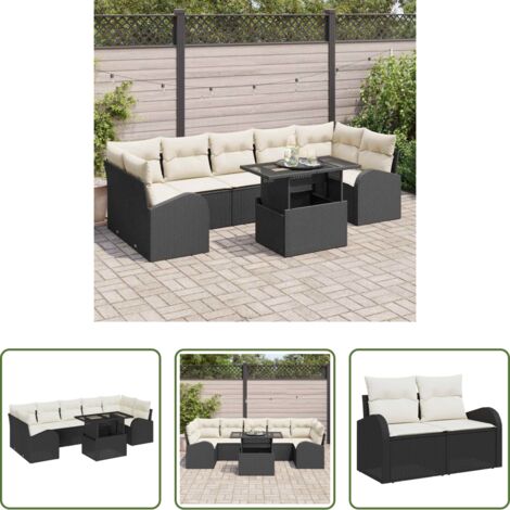 Sedute da esterno -  Set Divano da Giardino con cuscino 8 pcs Nero Poly Rattan