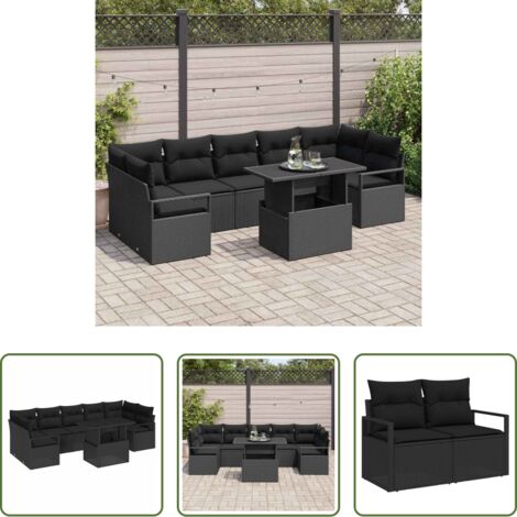 Sedute da esterno -  Set Divano da Giardino con cuscino 8 pcs Nero polyrattan