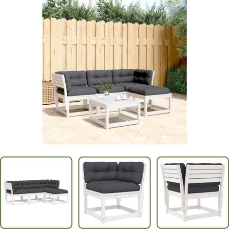 Sedute da esterno -  Set Salotto Giardino 4pz con Cuscini Bianco Legno Massello Pino