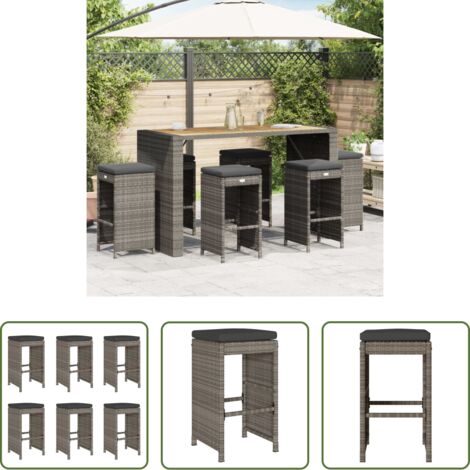 Sedute da esterno -  Sgabelli Bar da Giardino con Cuscini 6 pz Grigi in Polyrattan
