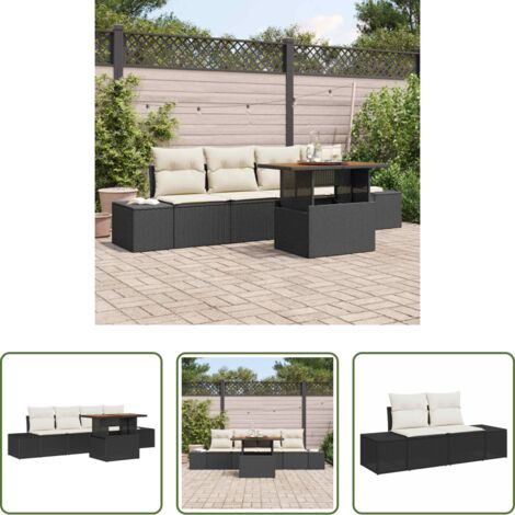 Sedute da giardino -  Set da Pranzo per Giardino con cuscino 5 pcs Nero e Crema
